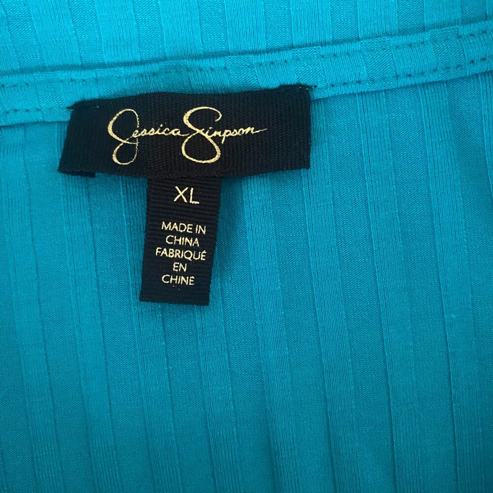 Jessica Simpson Slinky Blue Striped Ribbed Button Down Stretch Knit Shirt XL - Picture 7 of 9